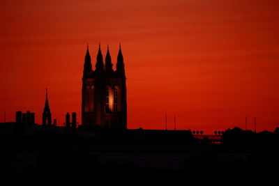 Silhouette of building against sky during sunset