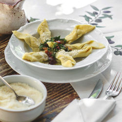 Close-up of food in plate on table