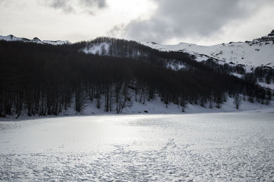 Scenic view of snowcapped mountains against sky