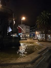 Person in illuminated city against sky at night