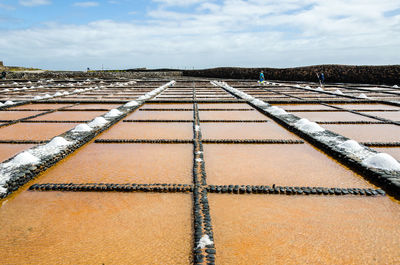 Scenic view of salt flats against sky