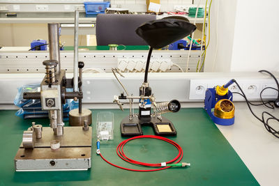 Close-up of machinery on table in factory