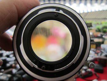 Close-up of camera on glass