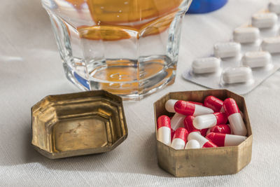 Close-up of glasses on table