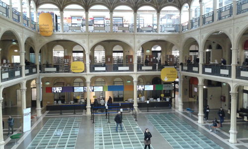 Silhouette of woman in shopping mall