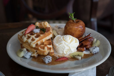 Close-up of food in plate on table