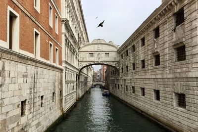 Man in city against sky