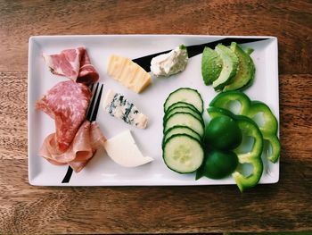 High angle view of food in plate on table