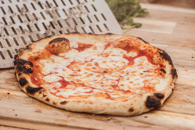 Close-up of pizza on table