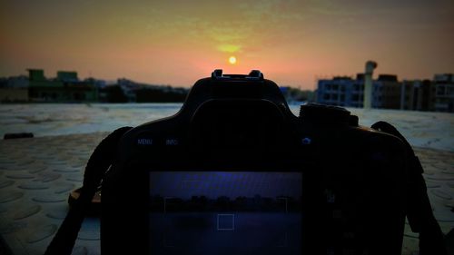 View of a city at sunset