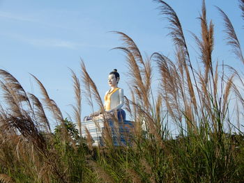 Low angle view of statue against sky