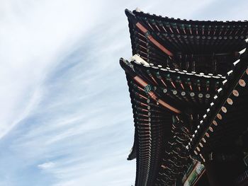 Low angle view of pagoda against sky