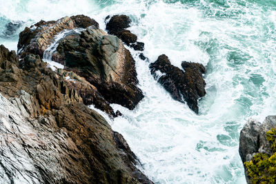 High angle view of rocks in sea