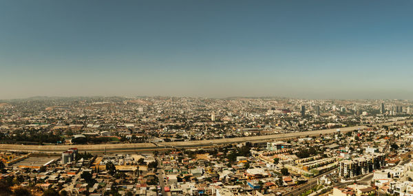 High angle shot of townscape against sky