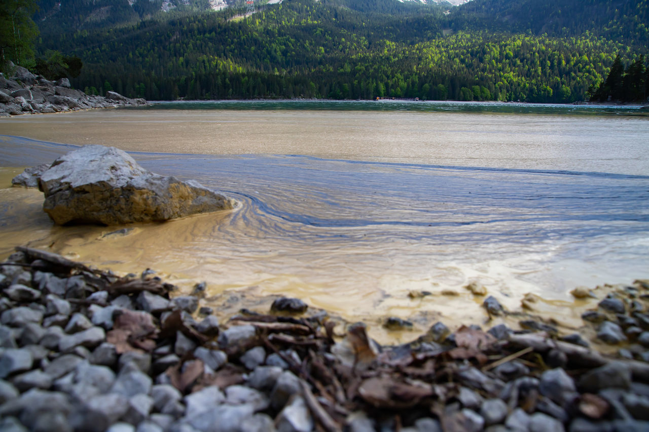 water, shore, rock, mountain, body of water, land, scenics - nature, nature, river, beauty in nature, environment, wilderness, tree, tranquility, no people, tranquil scene, landscape, stone, beach, plant, forest, non-urban scene, day, coast, sky, reservoir, outdoors, travel destinations, mountain range, travel, idyllic, pebble