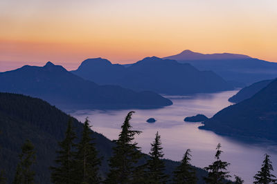 Scenic view of silhouette mountains against sky during sunset