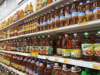 Bottles on display at store