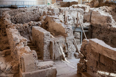 Ancient ruins at akrotiri archaeological site