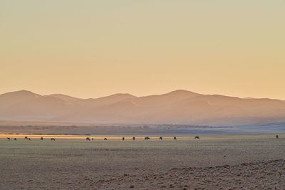 Scenic view of sea against clear sky during sunset