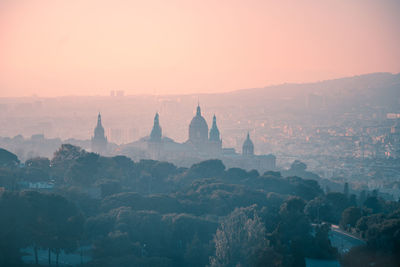 Foggy view of mnac at barcelona