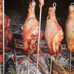 Close-up of meat on barbecue grill