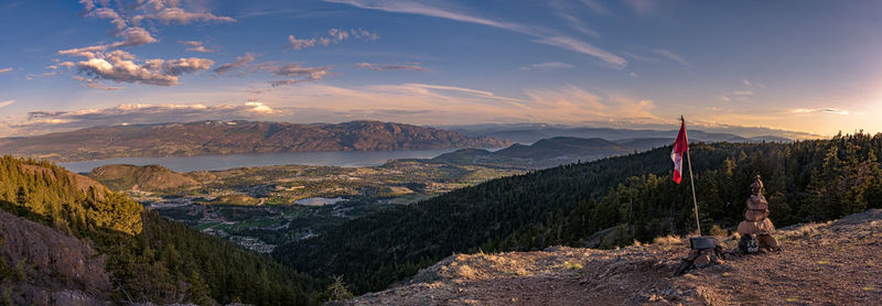 Scenic view of mountains against sky during sunset