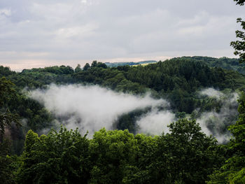 Scenic view of river against cloudy sky