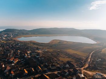 High angle view of townscape against sky