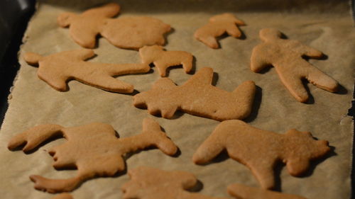 High angle view of cookies on table