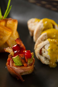 Close-up of served food in plate