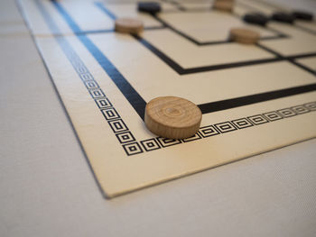 High angle view of coins on table