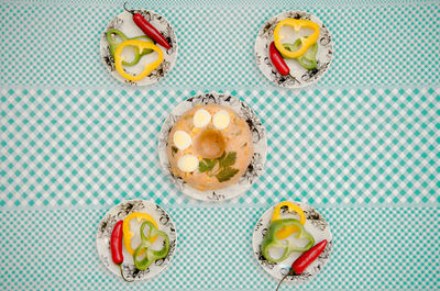 Directly above shot of food in plate on table