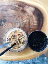 High angle view of ice cream on table