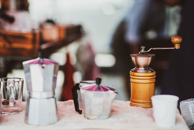 Close-up of tea cup on table in restaurant