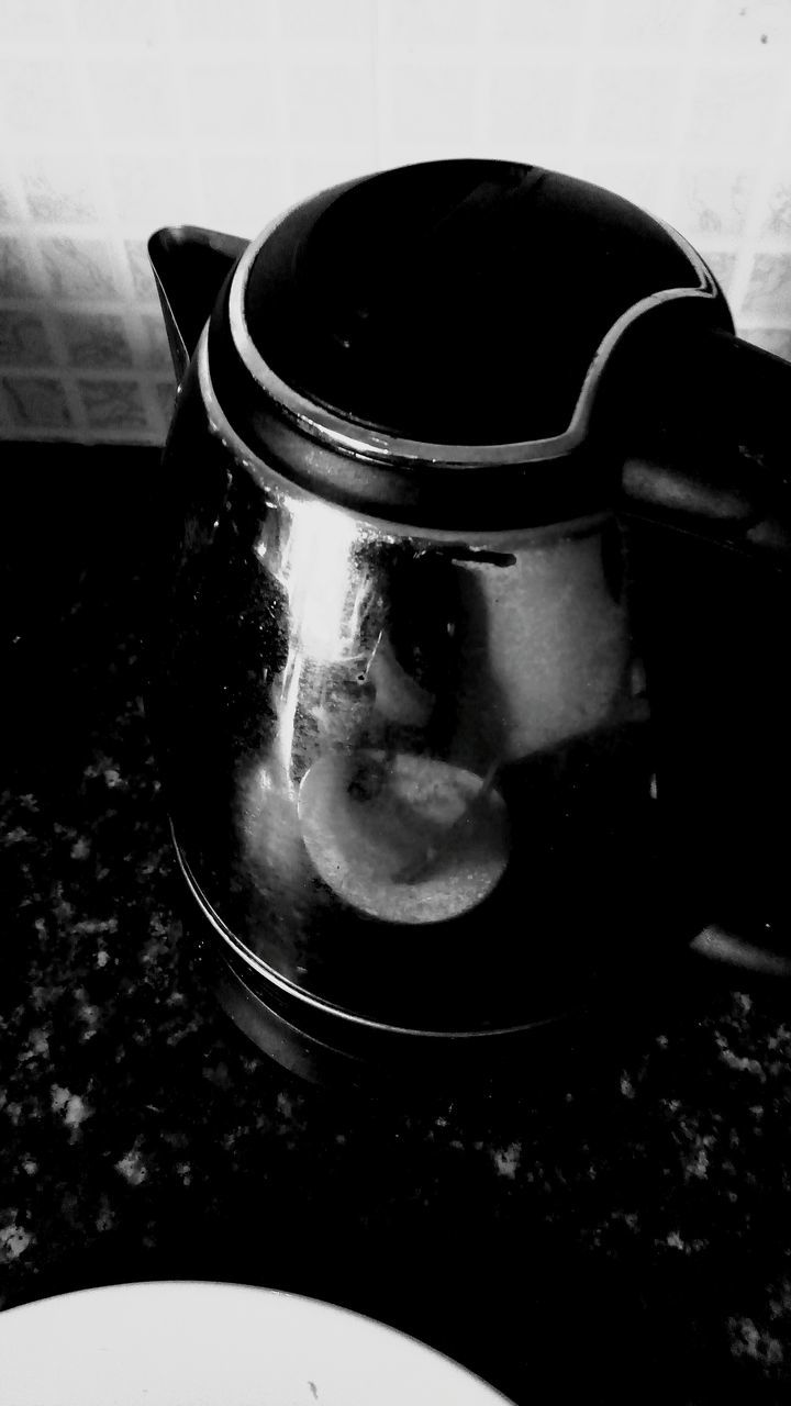 indoors, close-up, still life, metal, old, old-fashioned, reflection, technology, single object, no people, photography themes, retro styled, table, high angle view, coffee cup, black color, metallic, drink, faucet, equipment