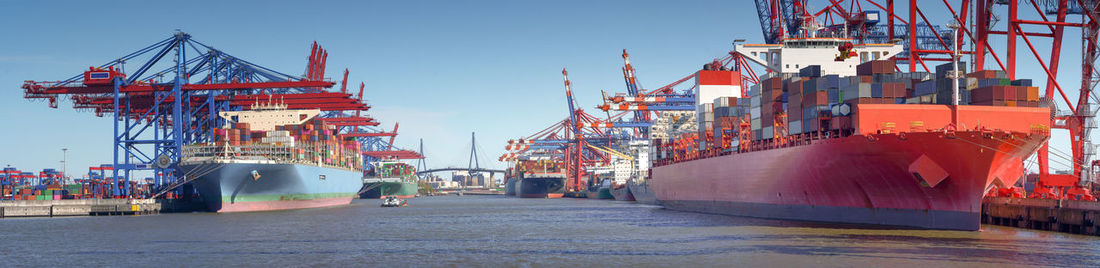 Containerterminal in the port of hamburg by good weather conditions