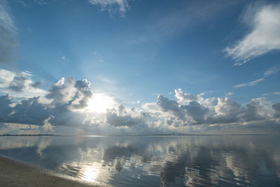 Scenic view of swimming pool by sea against sky