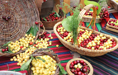 High angle view of fruits for sale in market