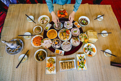 High angle view of food on table