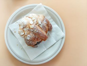 High angle view of breakfast in plate on table