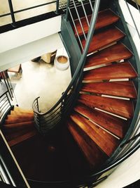 High angle view of empty wooden steps in building