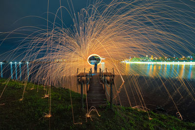 Sparks flying at night