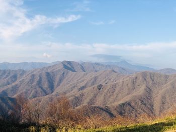 Scenic view of mountains against sky