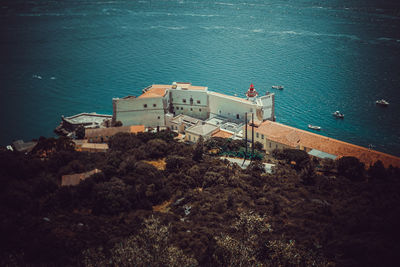 High angle view of buildings in sea