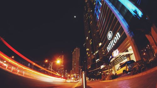 Light trails on road at night