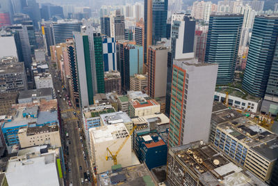 High angle view of buildings in city