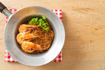 High angle view of food in plate on table