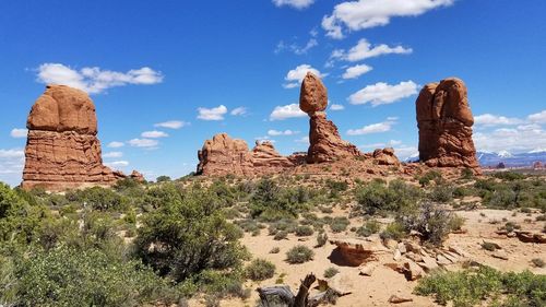 Rock formations on landscape against sky