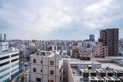 High angle view of buildings in city