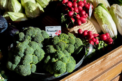 High angle view of vegetables for sale in market